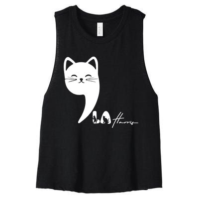 Cute Commala Funny Cat Comma La Women's Racerback Cropped Tank