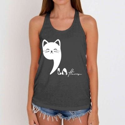 Cute Commala Funny Cat Comma La Women's Knotted Racerback Tank