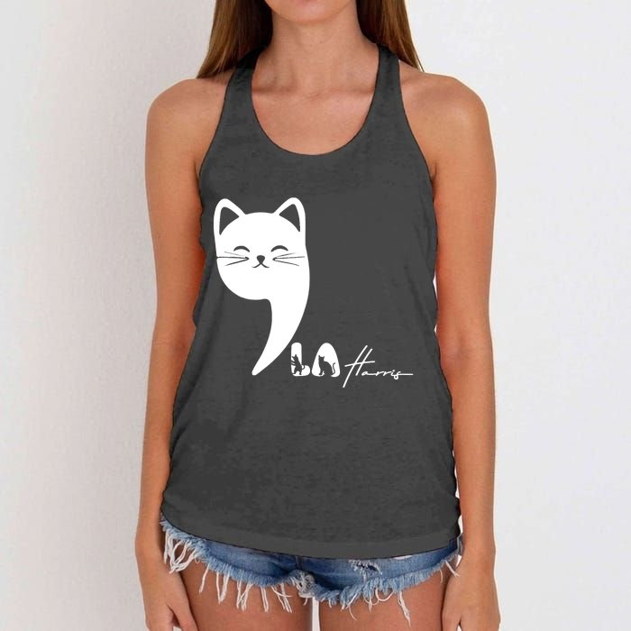 Cute Commala Funny Cat Comma La Women's Knotted Racerback Tank