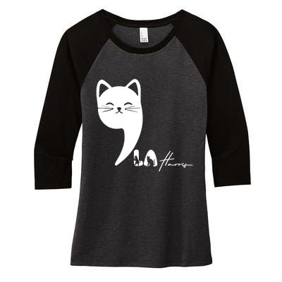 Cute Commala Funny Cat Comma La Women's Tri-Blend 3/4-Sleeve Raglan Shirt