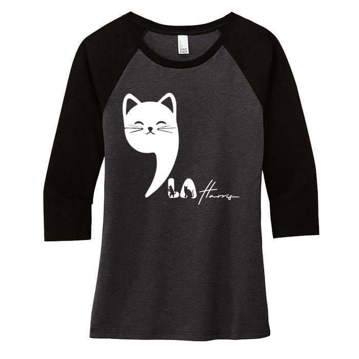 Cute Commala Funny Cat Comma La Women's Tri-Blend 3/4-Sleeve Raglan Shirt