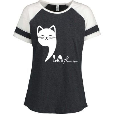 Cute Commala Funny Cat Comma La Enza Ladies Jersey Colorblock Tee