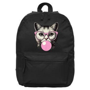 Cute Cat For Women Funny Cat Lovers Cute Cat Face Eating Gum And Makes A Bubble 16 in Basic Backpack