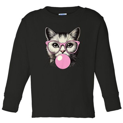 Cute Cat For Women Funny Cat Lovers Cute Cat Face Eating Gum And Makes A Bubble Toddler Long Sleeve Shirt