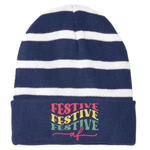 Cool Christmas Festive Af Striped Beanie with Solid Band