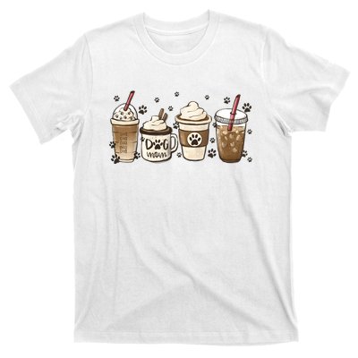 Coffee Cups Funny Dog Mom Cute Dog Paw Coffee Dog Lover T-Shirt