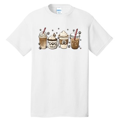 Coffee Cups Funny Dog Mom Cute Dog Paw Coffee Dog Lover Tall T-Shirt