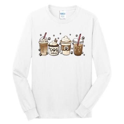 Coffee Cups Funny Dog Mom Cute Dog Paw Coffee Dog Lover Tall Long Sleeve T-Shirt