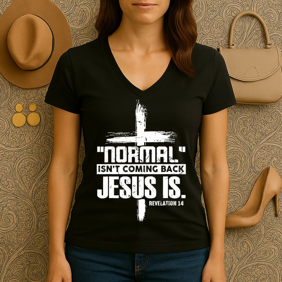 Christian Cross Faith Quote Normal Isn't Coming Back Women's V-Neck T-Shirt