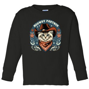 Cat Cowboy Funny Mashup Meowdy Partner Western Countries Toddler Long Sleeve Shirt