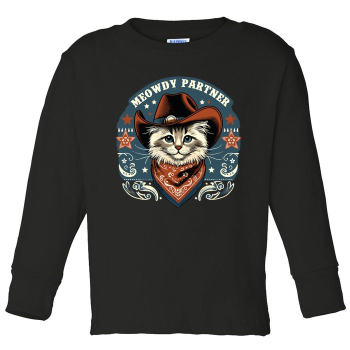 Cat Cowboy Funny Mashup Meowdy Partner Western Countries Toddler Long Sleeve Shirt