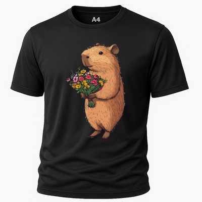 Cute Capybara Flower Bouquet Cooling Performance Crew T-Shirt