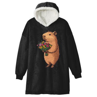 Cute Capybara Flower Bouquet Hooded Wearable Blanket