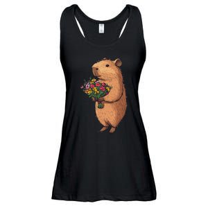 Cute Capybara Flower Bouquet Ladies Essential Flowy Tank