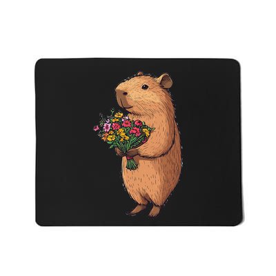 Cute Capybara Flower Bouquet Mousepad