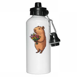 Cute Capybara Flower Bouquet Aluminum Water Bottle