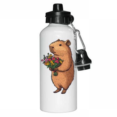 Cute Capybara Flower Bouquet Aluminum Water Bottle 