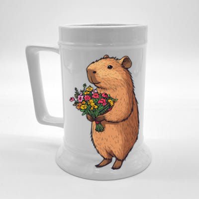 Cute Capybara Flower Bouquet Beer Stein