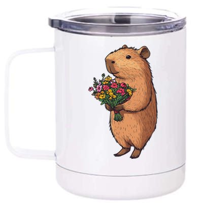 Cute Capybara Flower Bouquet 12 oz Stainless Steel Tumbler Cup