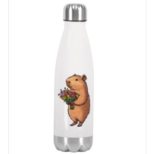 Cute Capybara Flower Bouquet Stainless Steel Insulated Water Bottle