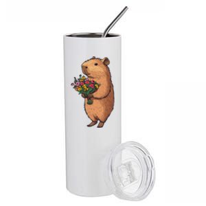 Cute Capybara Flower Bouquet Stainless Steel Tumbler