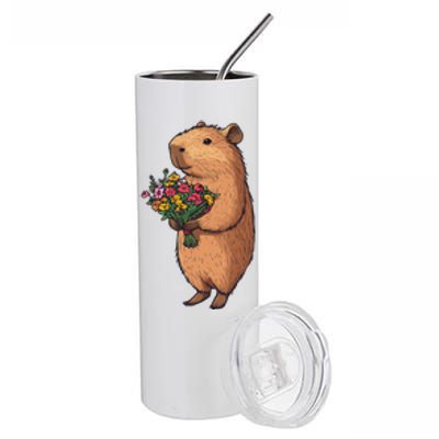 Cute Capybara Flower Bouquet Stainless Steel Tumbler