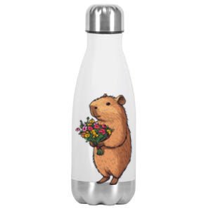 Cute Capybara Flower Bouquet Stainless Steel Insulated Water Bottle