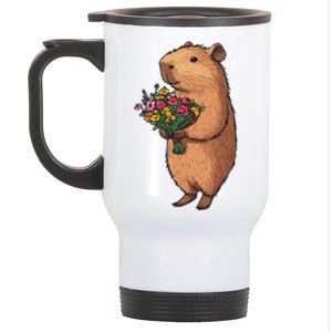 Cute Capybara Flower Bouquet Stainless Steel Travel Mug