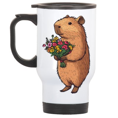 Cute Capybara Flower Bouquet Stainless Steel Travel Mug