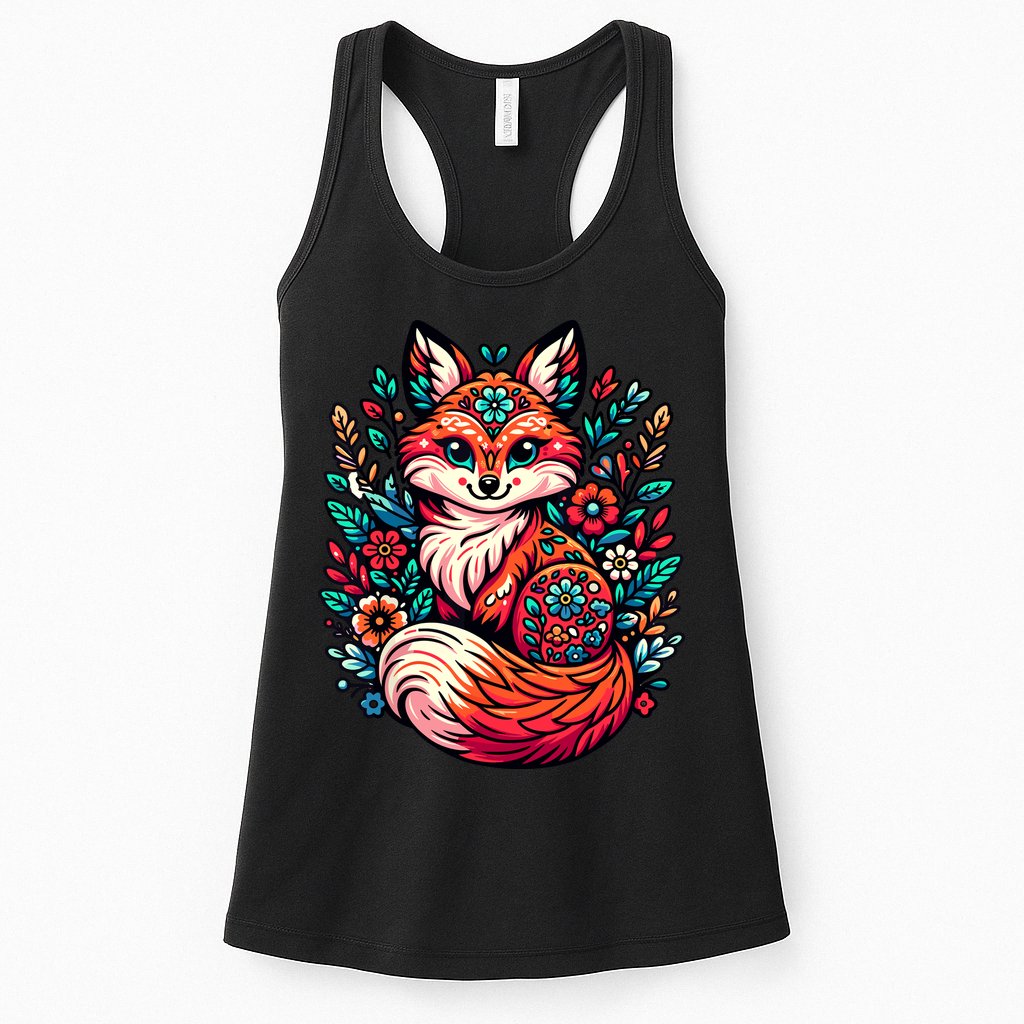 Cute Cottagecore Floral Fox Aesthetic Girl Wo Graphic Womens Tank Top