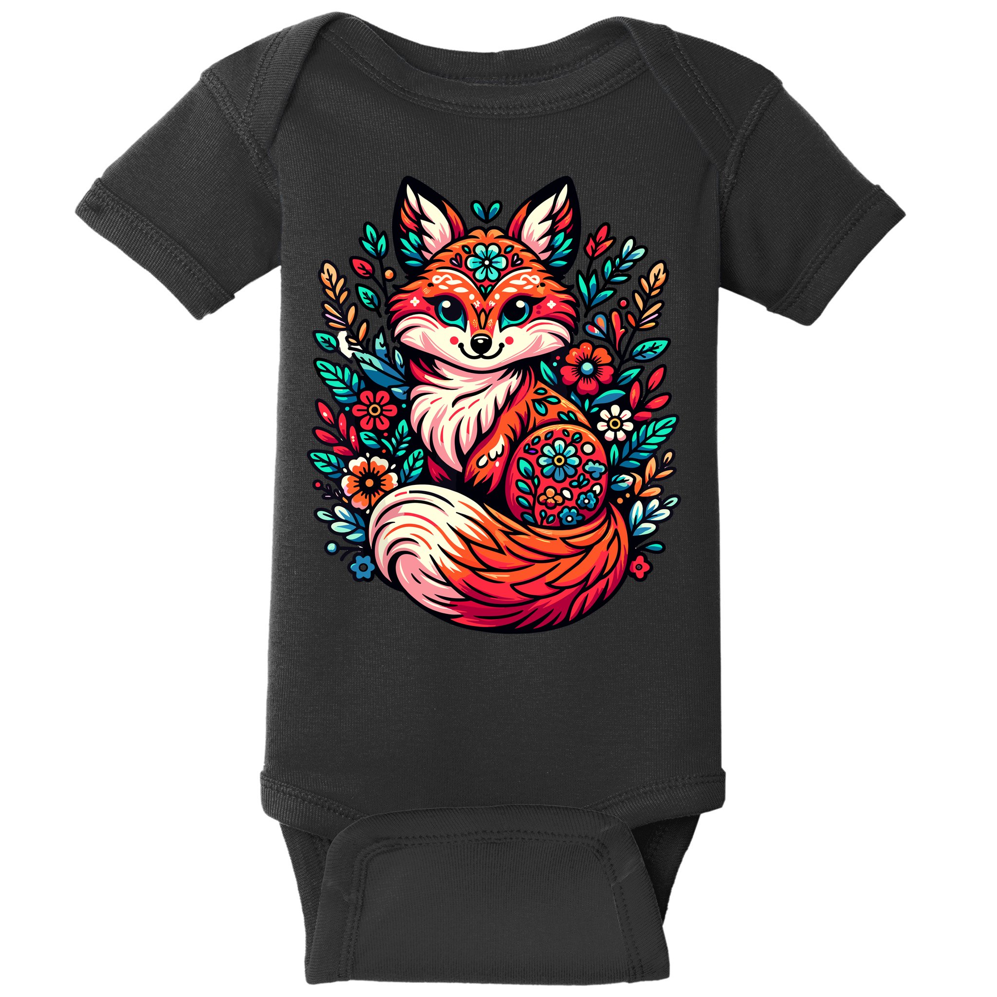 Cute Cottagecore Floral Fox Aesthetic Girl Wo Graphic Baby Bodysuit