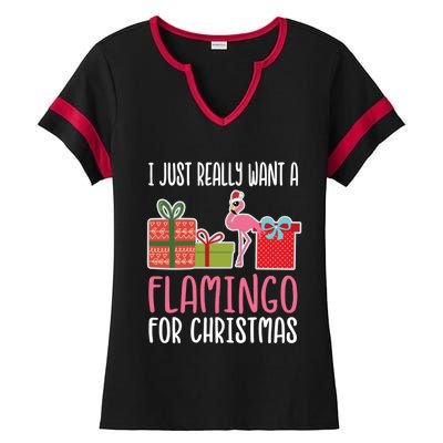 Cute Christmas Flamingo I Want A Flamingo Cool Gift Ladies Halftime Notch Neck Tee