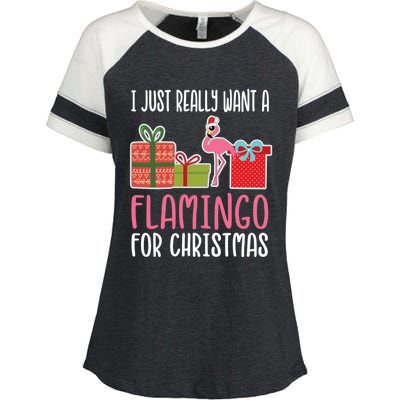 Cute Christmas Flamingo I Want A Flamingo Cool Gift Enza Ladies Jersey Colorblock Tee