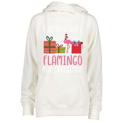 Cute Christmas Flamingo I Want A Flamingo Cool Gift Womens Funnel Neck Pullover Hood