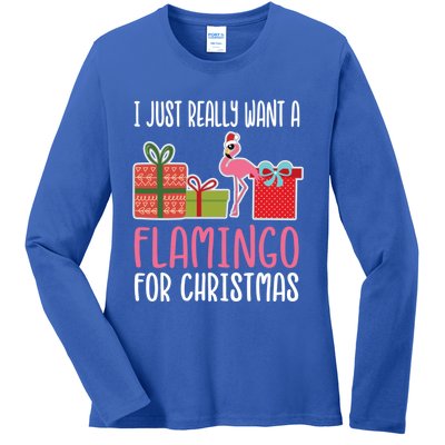 Cute Christmas Flamingo I Want A Flamingo Cool Gift Ladies Long Sleeve Shirt