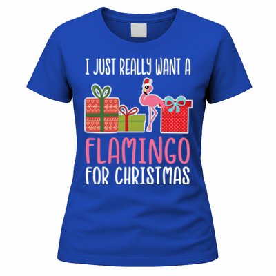 Cute Christmas Flamingo I Want A Flamingo Cool Gift Women's T-Shirt