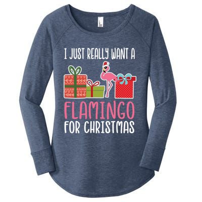 Cute Christmas Flamingo I Want A Flamingo Cool Gift Women's Perfect Tri Tunic Long Sleeve Shirt