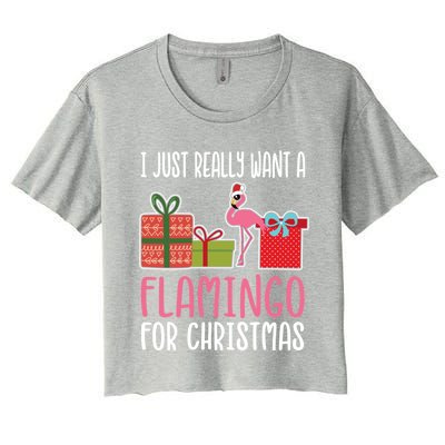 Cute Christmas Flamingo I Want A Flamingo Cool Gift Women's Crop Top Tee