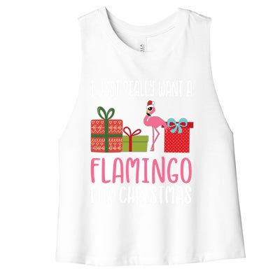 Cute Christmas Flamingo I Want A Flamingo Cool Gift Women's Racerback Cropped Tank