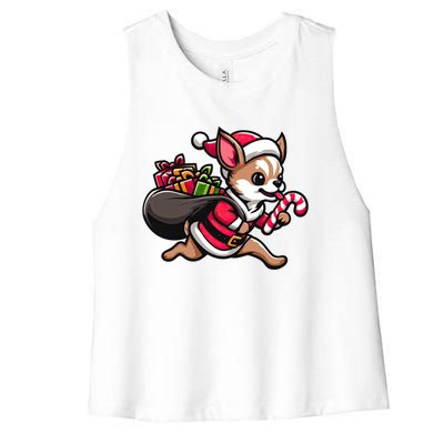 Chihuahua Christmas Funny Dog Santa Claus Gift Women's Racerback Cropped Tank