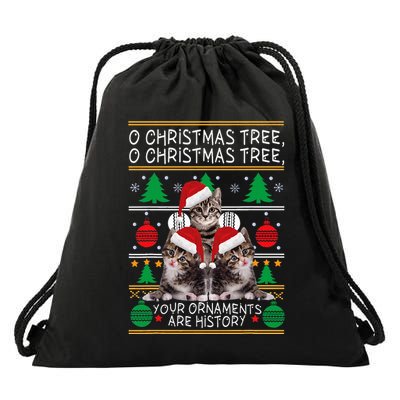 Cats Christmas Funny Ornaments Pajama Family Drawstring Bag