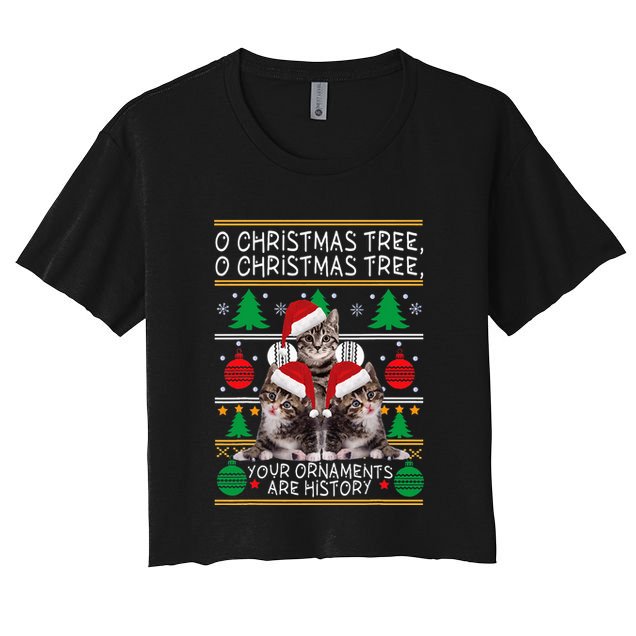 Cats Christmas Funny Ornaments Pajama Family Crop Top