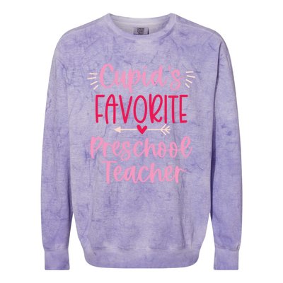 Cute Cupid's Favorite Preschool Teacher Valentine's Day Gift Colorblast Crewneck Sweatshirt