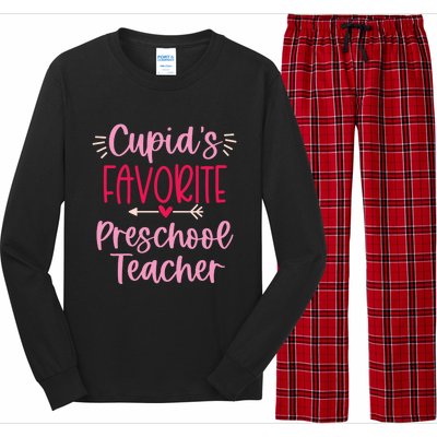 Cute Cupid's Favorite Preschool Teacher Valentine's Day Gift Long Sleeve Pajama Set