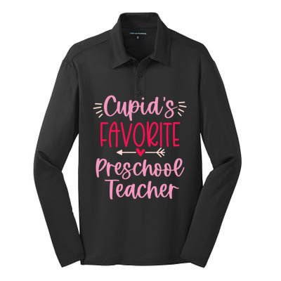 Cute Cupid's Favorite Preschool Teacher Valentine's Day Gift Silk Touch Performance Long Sleeve Polo