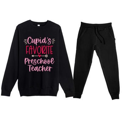 Cute Cupid's Favorite Preschool Teacher Valentine's Day Gift Premium Crewneck Sweatsuit Set