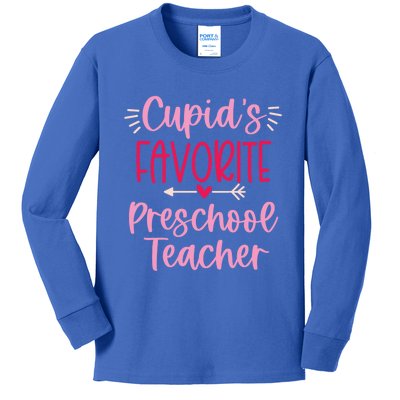 Cute Cupid's Favorite Preschool Teacher Valentine's Day Gift Kids Long Sleeve Shirt