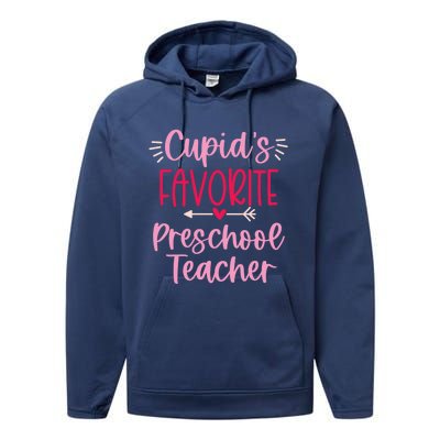 Cute Cupid's Favorite Preschool Teacher Valentine's Day Gift Performance Fleece Hoodie