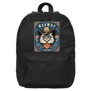 Cat Cowboy Funny Mashup Meowdy Partner Poster Western 16 in Basic Backpack