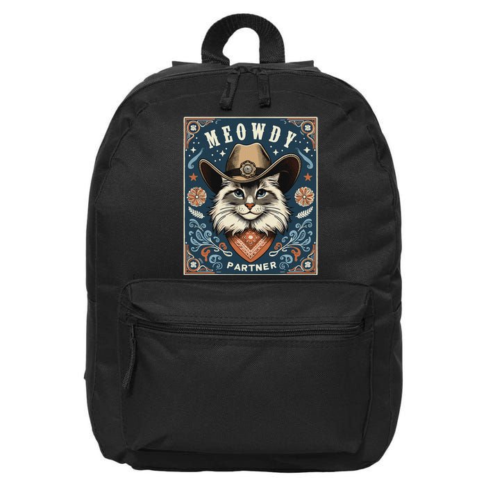 Cat Cowboy Funny Mashup Meowdy Partner Poster Western 16 in Basic Backpack